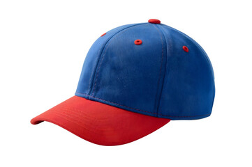 Blue baseball cap with red visor