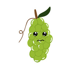 Green grapes cartoon character. Kawaiii emoticon element stock