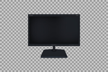Realistic front view of a black LED computer monitor on a transparent background, ideal for tech and device-related designs.
