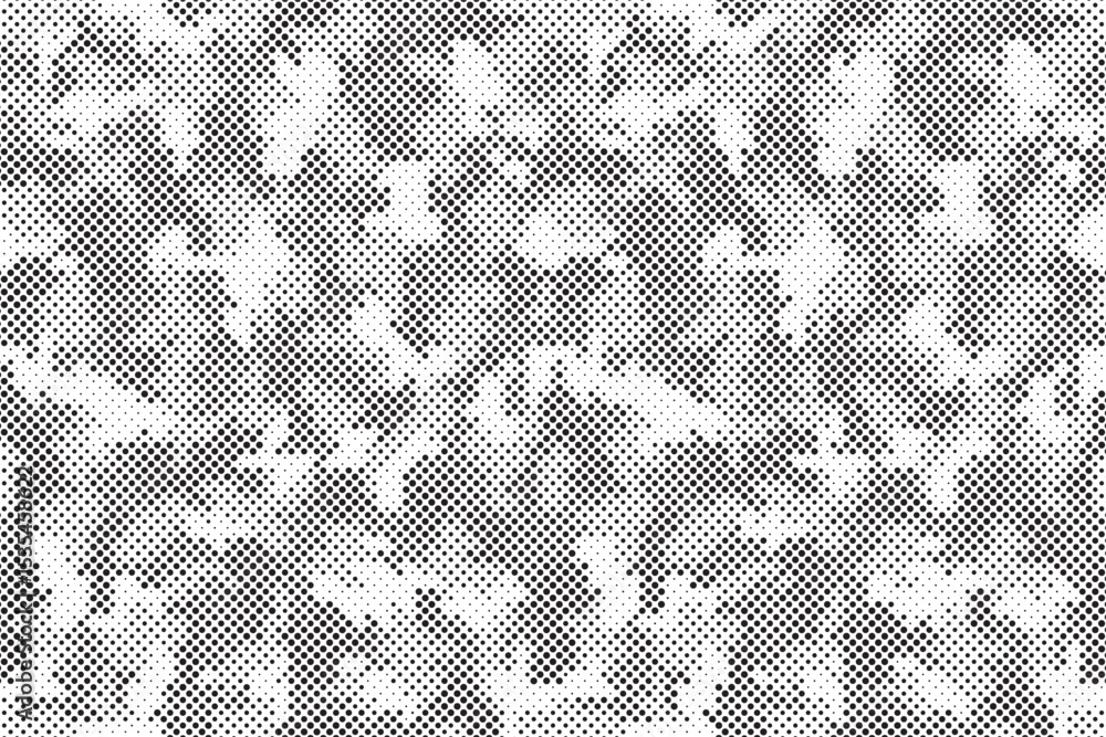 Poster Abstract halftone seamless camouflage pattern. Repeating digital dotted hexagonal camo military texture background. Abstract modern fabric textile ornament. Vector illustration.