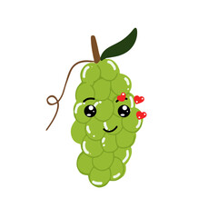 Green grapes cartoon character. Kawaiii emoticon element stock