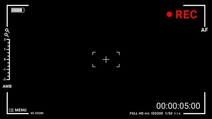 Recorder camera screen overlay 4K resolution with alpha channel. Recording camera screen interface with timer on a transparent background