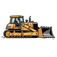 Naklejka premium A cartoon illustration vector of a yellow bulldozer, powerful and ready for work.