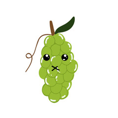 Green grapes cartoon character. Kawaiii emoticon element stock