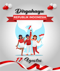 Illustration of children celebrating Indonesia's 80th Independence Day, August 17th
