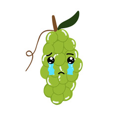 Green grapes cartoon character. Kawaiii emoticon element stock
