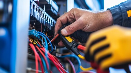 A skilled electrician expertly wires a residential house during a renovation project showcasing electrical work and home improvement