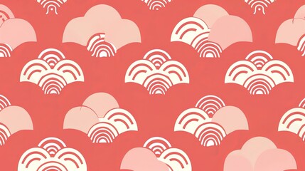 Elegant Asian Inspired Red and White Wave Pattern Background Texture for Design Projects