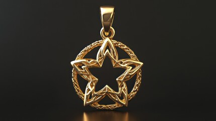 Star Motif Gold Pendant Rendered in 3D