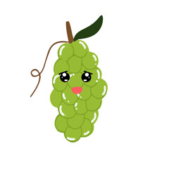 Green grapes cartoon character. Kawaiii emoticon element stock