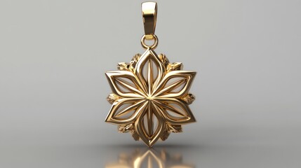 Star Motif Gold Pendant Rendered in 3D