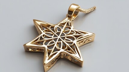 Star Motif Gold Pendant Rendered in 3D