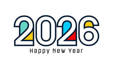 new year 2026 with colorful line numbers on white background