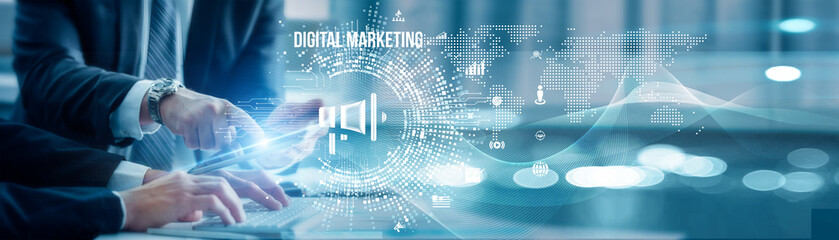 Business colleagues analyze digital marketing strategies, leveraging data analytics, SEO, social...