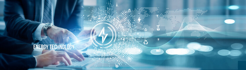 Business colleagues analyze energy technology to optimize efficiency, reduce costs, and promote...