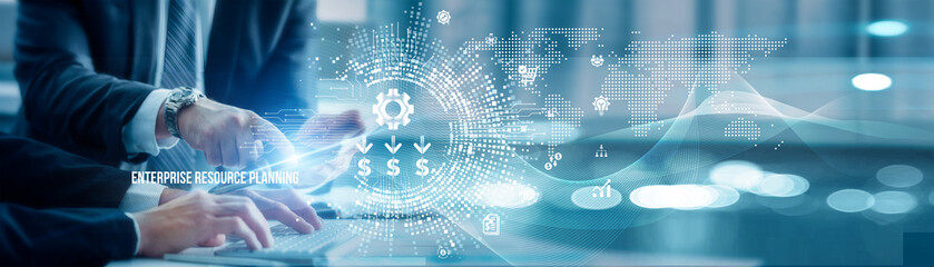 Business colleagues and analysis ERP streamline operations, enhance data accuracy, improve...