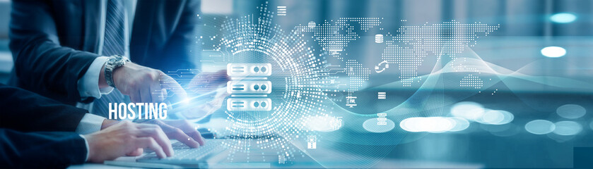 Business colleagues and analysis hosting provides secure, scalable, and reliable platforms enabling...