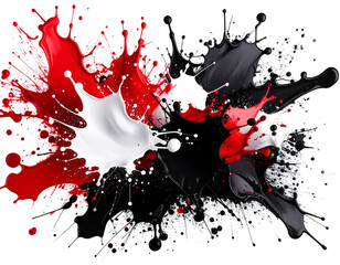 Randomized Splashes of Red, Black, and White Ink with Negative Space, isolated on a transparent background.