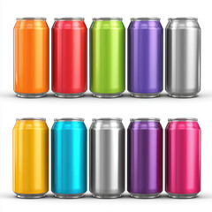 Colorful Empty Drink Cans Mockup , PNG isolated cut out image