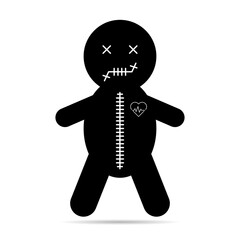 Voodoo doll shadow icon, halloween death toy. Cartoon magic symbol, magical vector illustration .