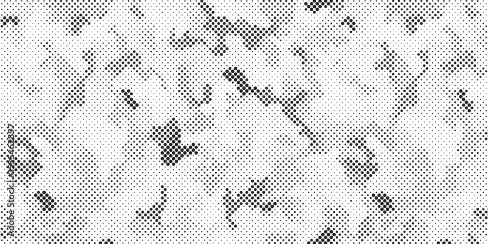 Poster Abstract halftone seamless camouflage pattern. Repeating digital dotted hexagonal camo military texture background. Abstract modern fabric textile ornament. Vector illustration.