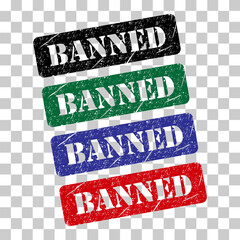 Set of Banned stamp symbol, label sticker sign button, text banner vector illustration .