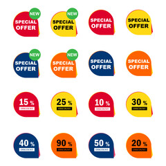 Set of Sale discount label icon, price offer symbol design, web sticker vector illustration .