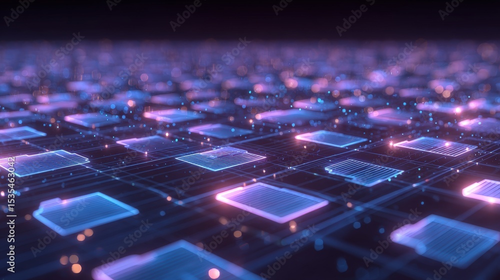 Poster abstract network grid with files and folders, futuristic software interface, digital document manage