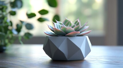 Succulent Plant in Geometric 3D Pot