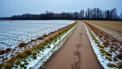 Winter Field Path Snow Landscape Rural Scene Countryside Road Nature