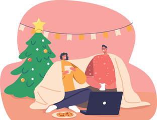 Couple celebrating cozy Christmas eve