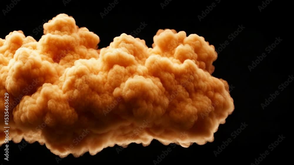 Poster dramatic explosion cloud of smoke in vibrant orange color with textured layers and dynamic formation