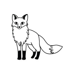 Fototapeta premium Simple black and white illustration of a standing fox animal isolated on white background