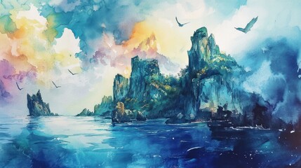Surreal Landscape Painted with Watercolors