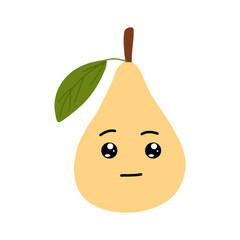 Pear kawaii flat illustration. Stylized vector character with smiling face, sad, cry and variant different expression face. 