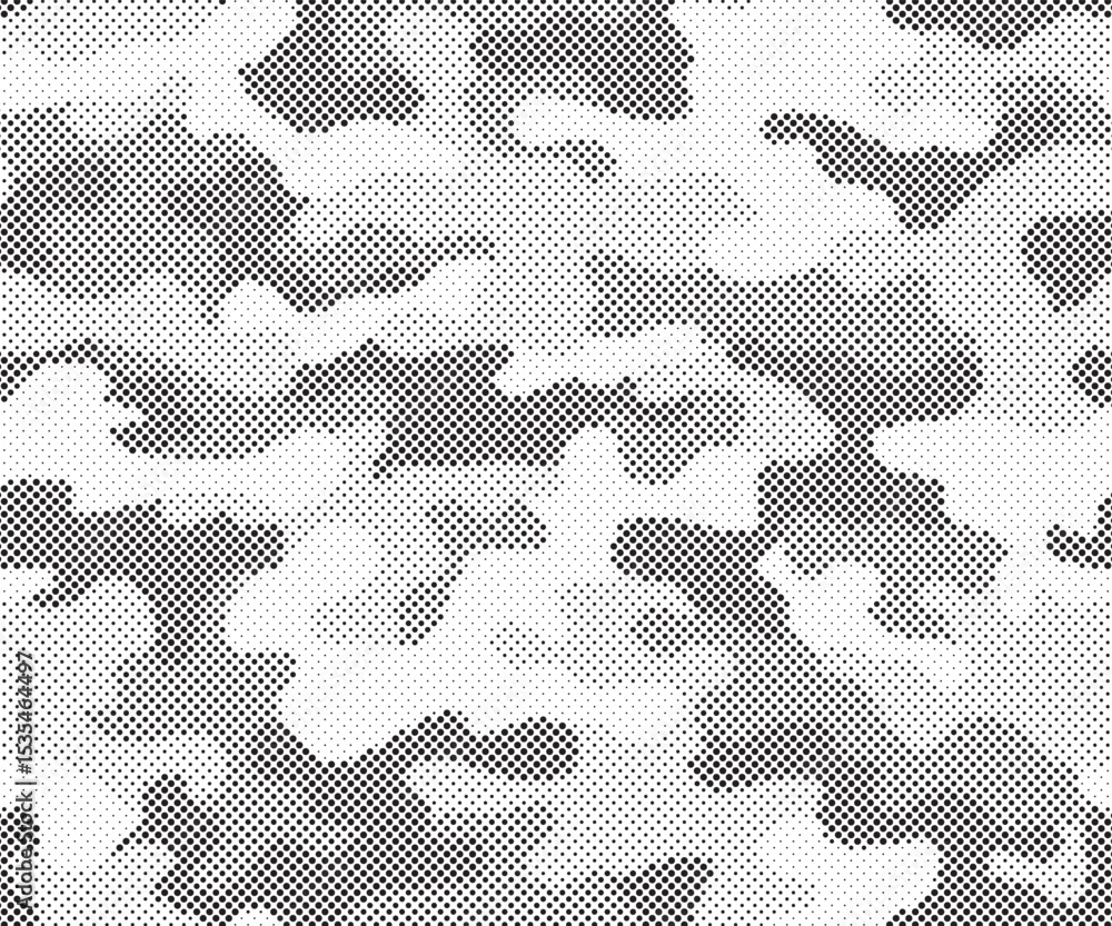 Poster Abstract halftone seamless camouflage pattern. Repeating digital dotted hexagonal camo military texture background. Abstract modern fabric textile ornament. Vector illustration.