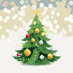 Fototapeta premium Christmas Tree With Baubles And Blurred Shiny Lights