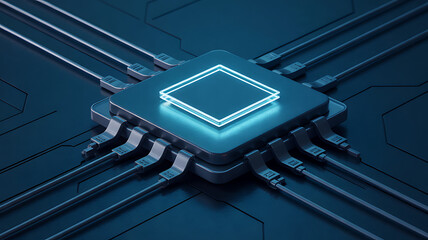 Futuristic central processing unit with glowing core and connectors