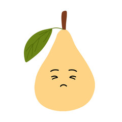 Pear kawaii flat illustration. Stylized vector character with smiling face, sad, cry and variant different expression face. 