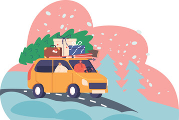 Couple traveling for Christmas celebration