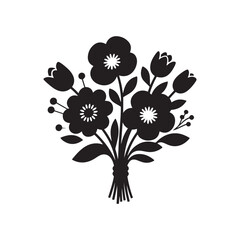 Stylized Black and White Flower Bouquet – Minimalist Floral Silhouette Vector

