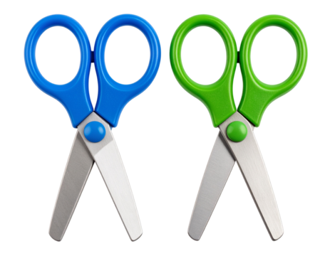 Colorful Safety Scissors for Kids with Rounded Tips, top-down view, isolated on a transparent background.