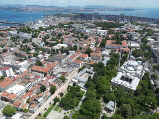 Obraz premium A drone view of the Historical Sehzade Mosque and Complex in Istanbul, Turkey
