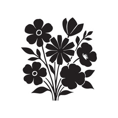 Stylized Black and White Flower Bouquet – Minimalist Floral Silhouette Vector

