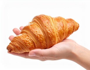 Croissant in Hand on White Background