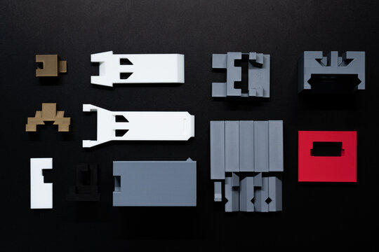 Neatly arranged 3D printed parts