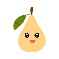 Pear kawaii flat illustration. Stylized vector character with smiling face, sad, cry and variant different expression face. 