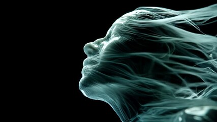 Abstract female profile with flowing hair - Powered by Adobe