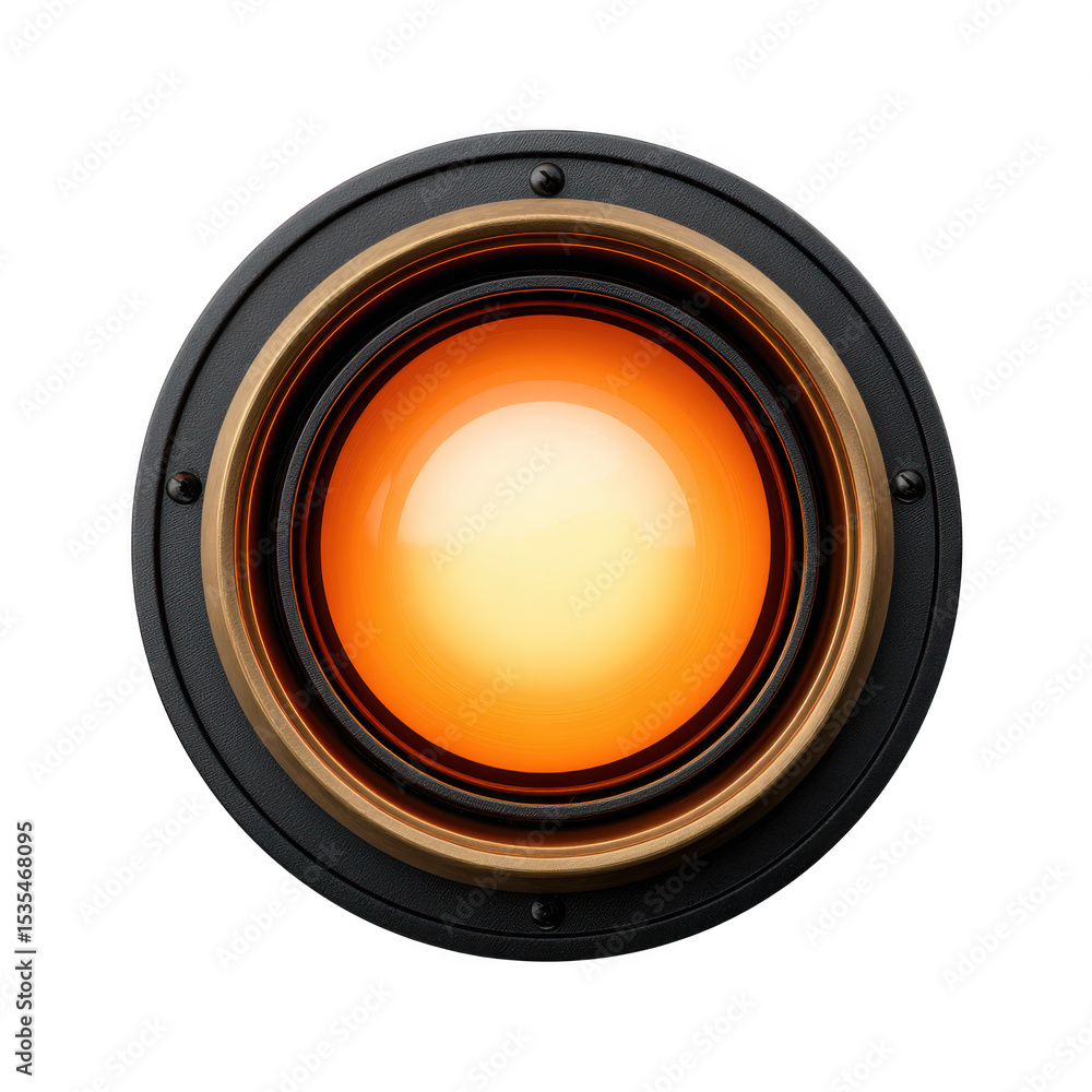 Poster glowing orange circular button isolated on transparent background