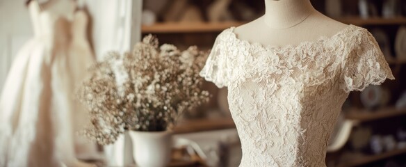 Vintage Wedding Dress on Mannequin
